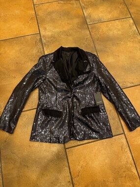Fate Black Sequined Blazer with Satin Lapel